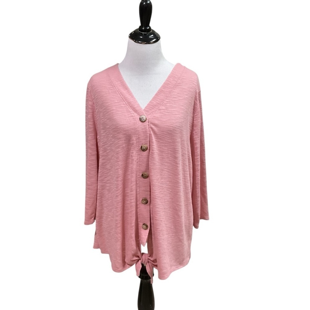 Lane Bryant Women's Size 14/16 Knit Cardigan Frontal Tie 3/4 Sleeves Pink